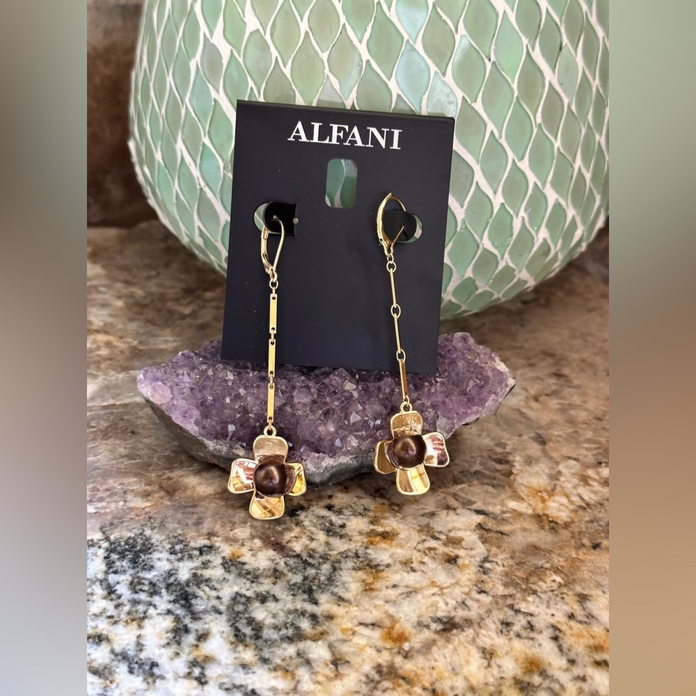 Alfani Gold Faux Pearl Flower Dangle Earrings